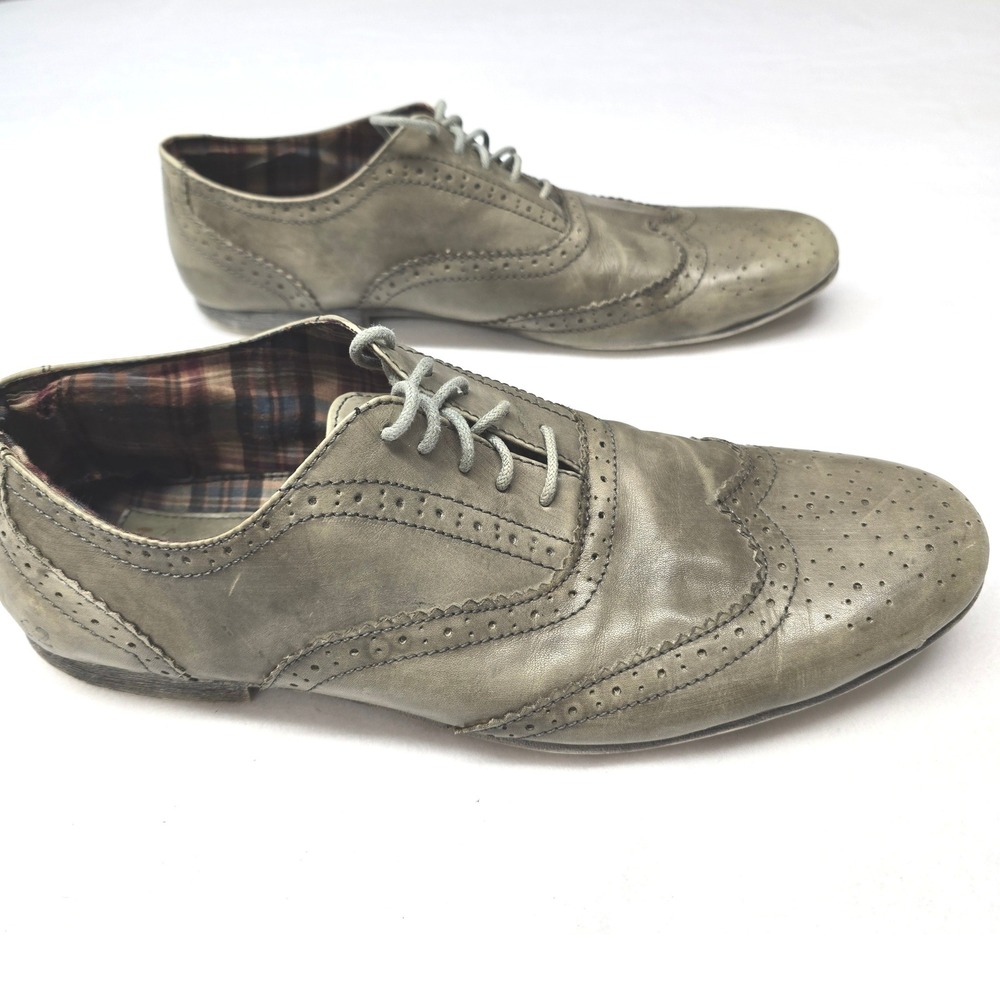 Bed Stu Mens Grey Distressed Leather Wingtip Oxford Brogue Dress Shoes 13 - Picture 5 of 9